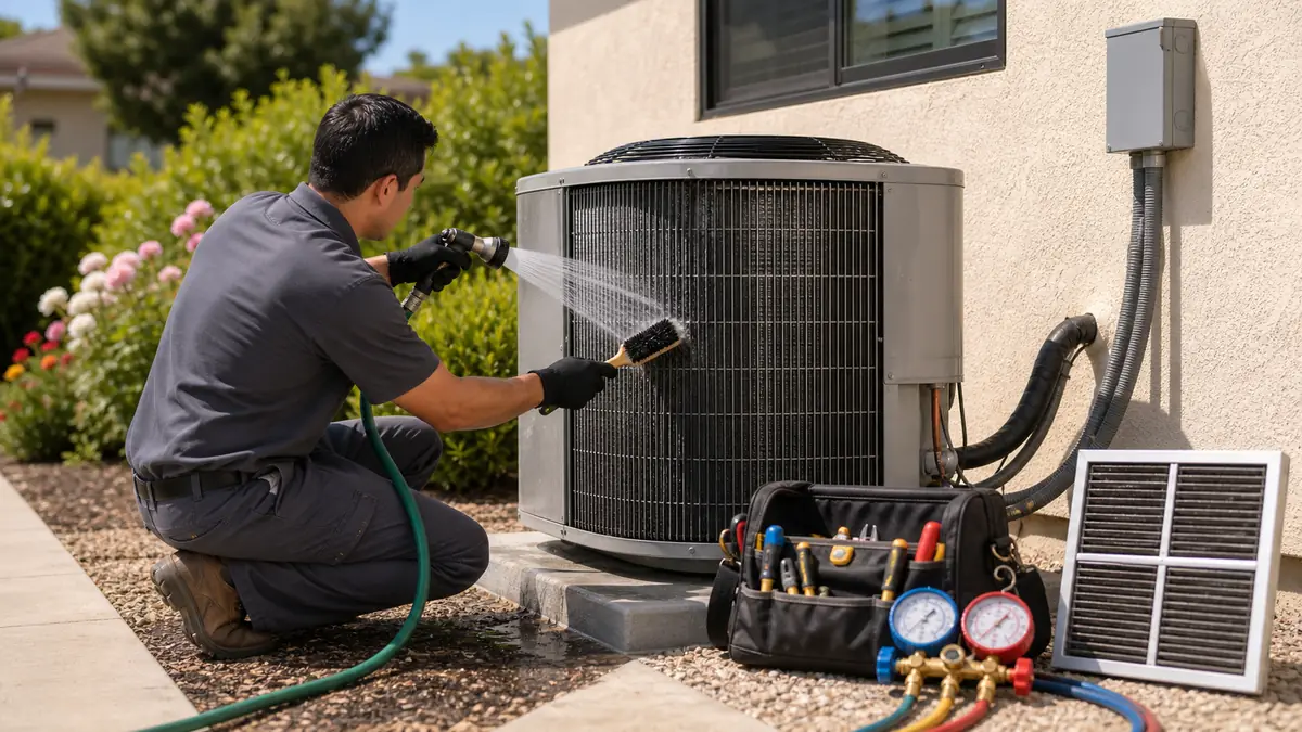 Seasonal maintenance tune-up on a Carrier system at an Encino, CA home